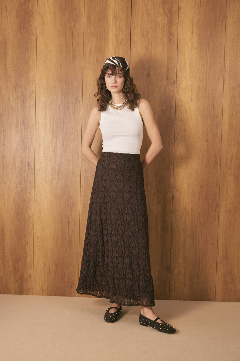 A Kesim Dantel Etek Acı Kahve - EMNORA