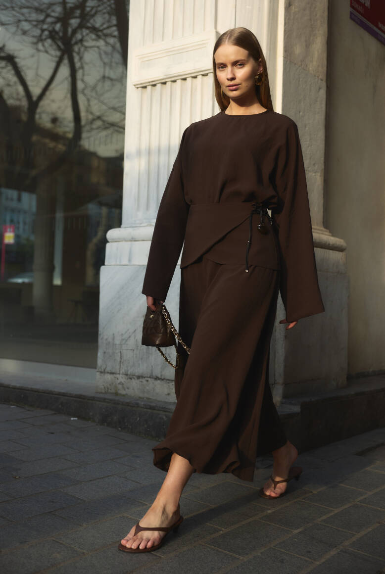 Aller Detaylı Etek Takım Acı Kahve - 6