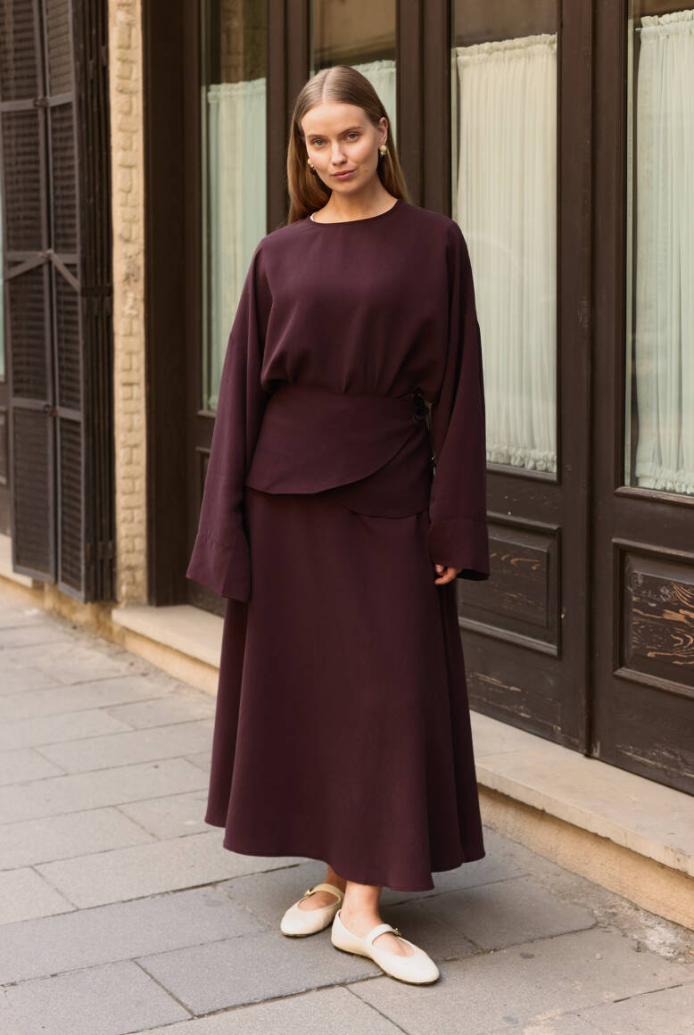 Aller Detaylı Etek Takım Burgonya - 7