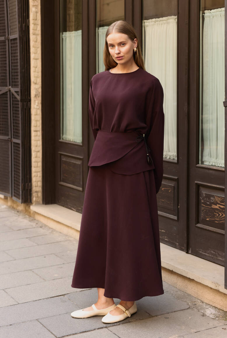 Aller Detaylı Etek Takım Burgonya - 1