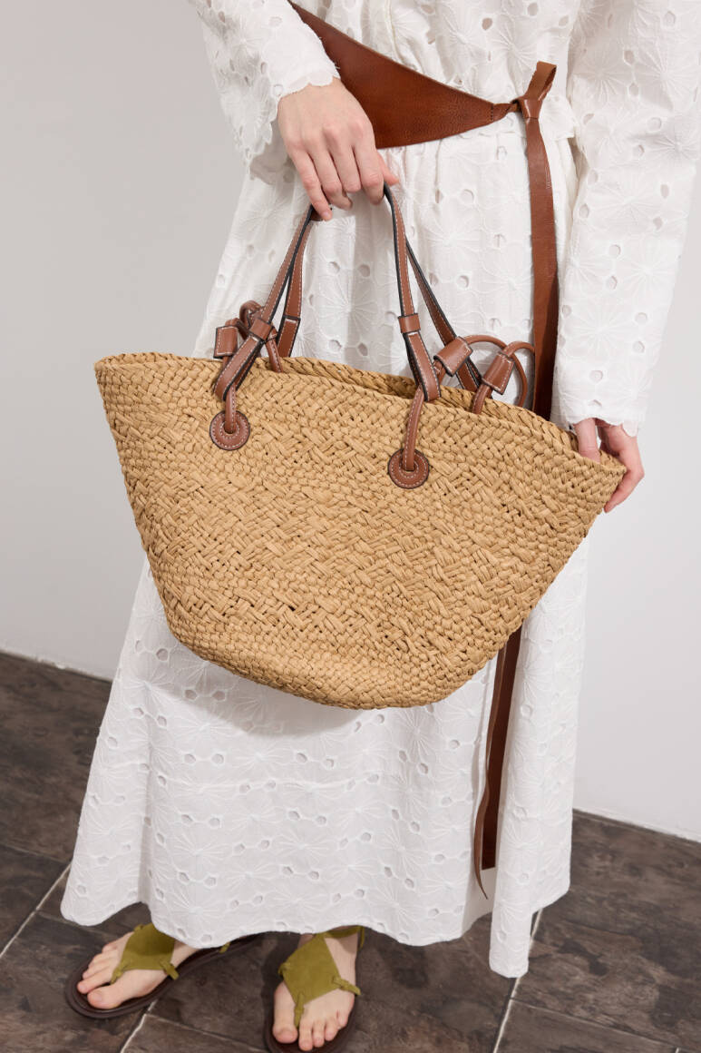 Aluna Tote Hasır Çanta Camel - EMNORA