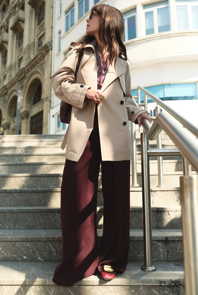 Apolet Detaylı Premium Trençkot Taş - 5