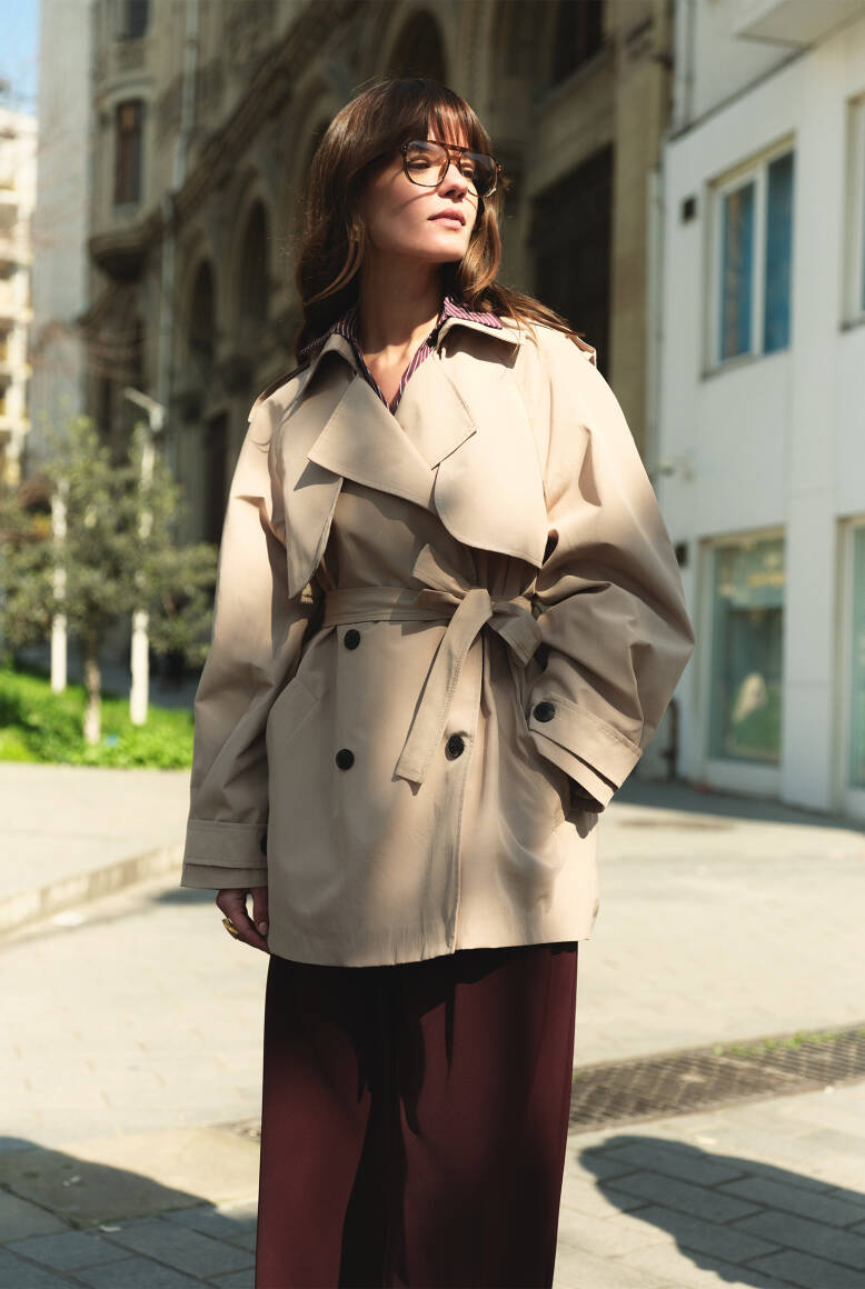 Apolet Detaylı Premium Trençkot Taş - 2