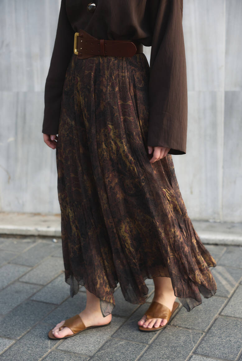 Asimetrik Şifon Etek Kahve - 5