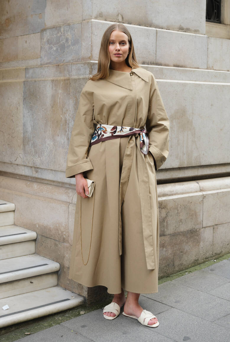 Asimetrik Yaka Elbise Çağla Yeşili - 1