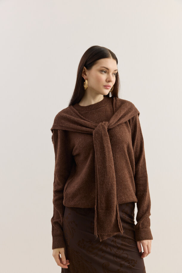 Atkılı Triko Kazak Acı Kahve - EMNORA (1)