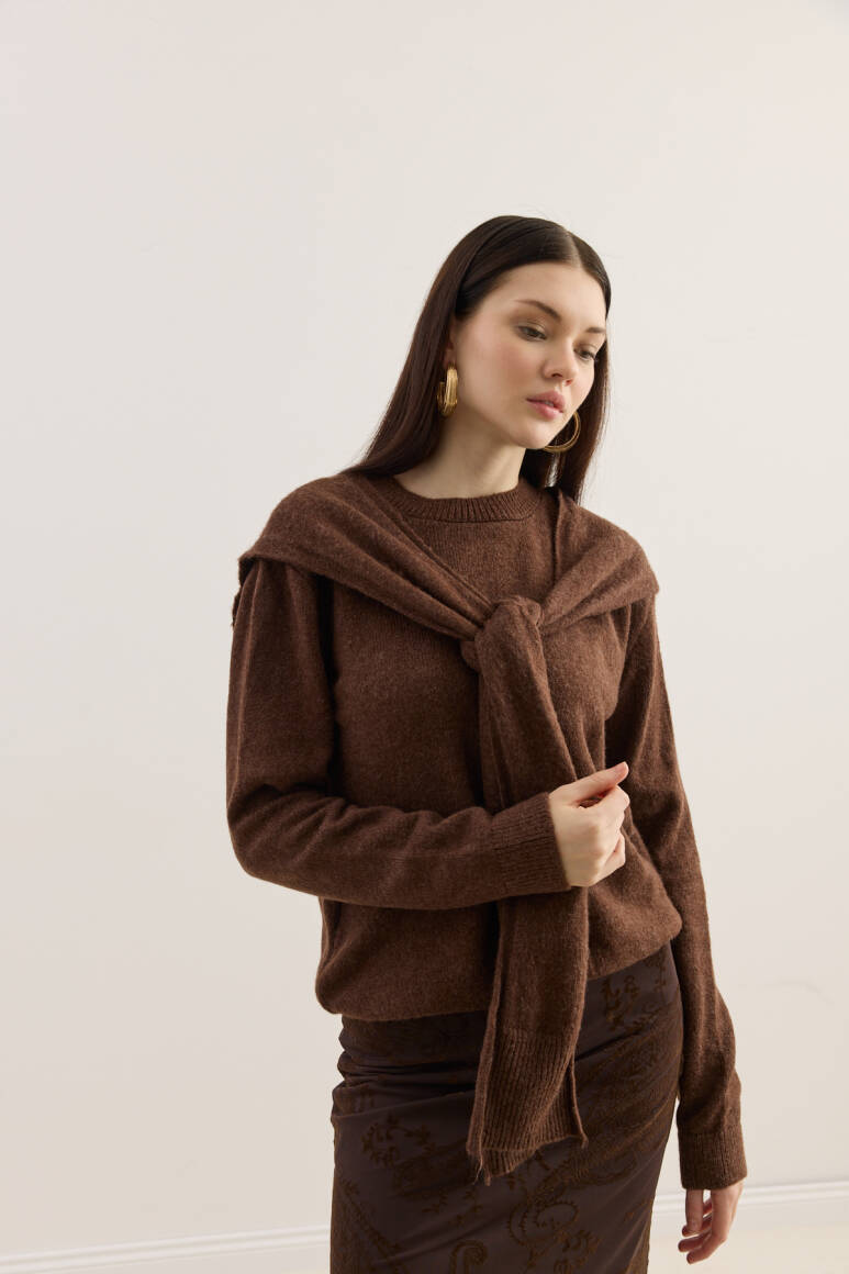 Atkılı Triko Kazak Acı Kahve - 3