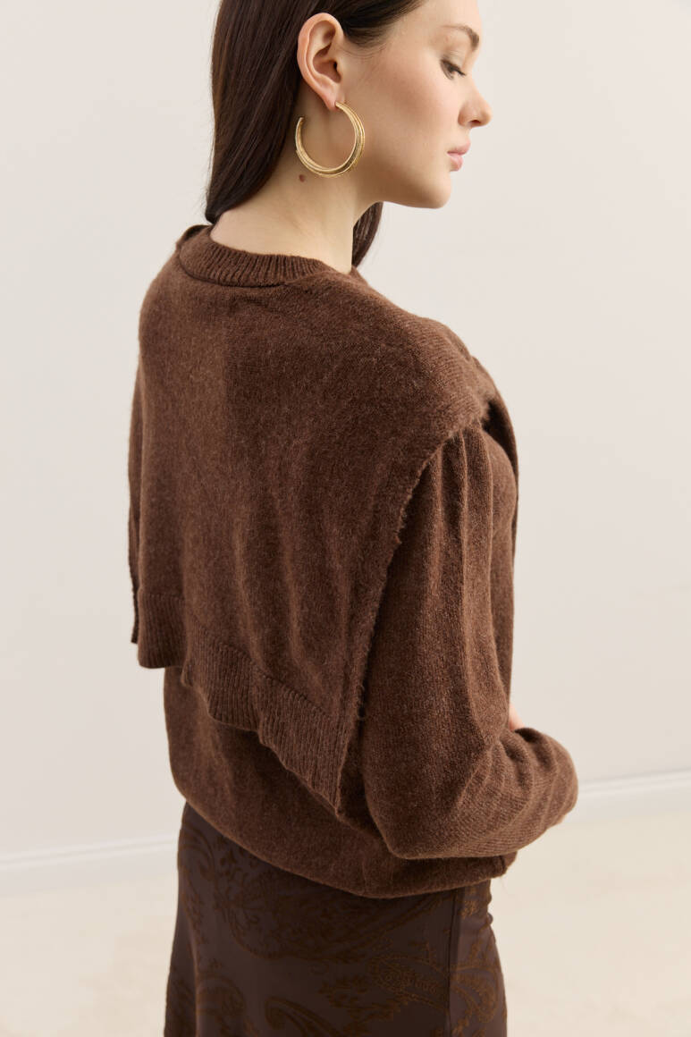 Atkılı Triko Kazak Acı Kahve - 5