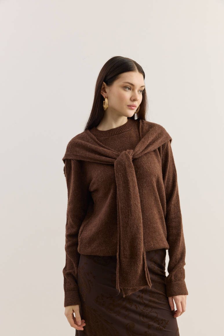 Atkılı Triko Kazak Acı Kahve - 2