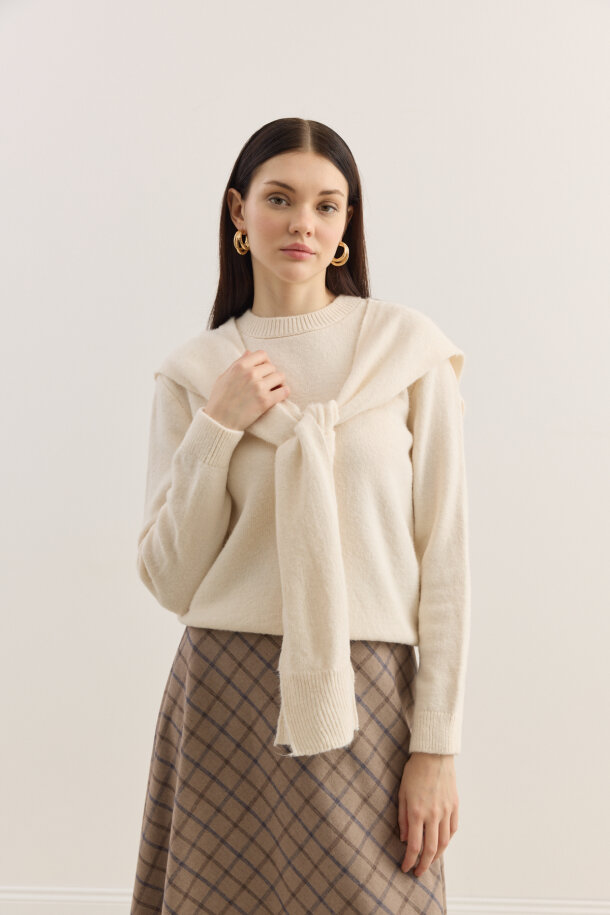 Atkılı Triko Kazak Bej - EMNORA