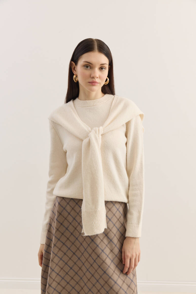 Atkılı Triko Kazak Bej - 3