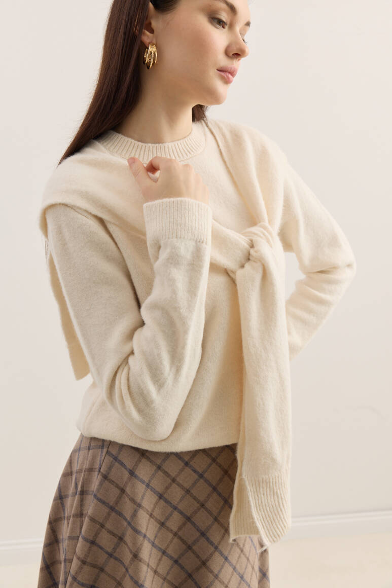 Atkılı Triko Kazak Bej - 2