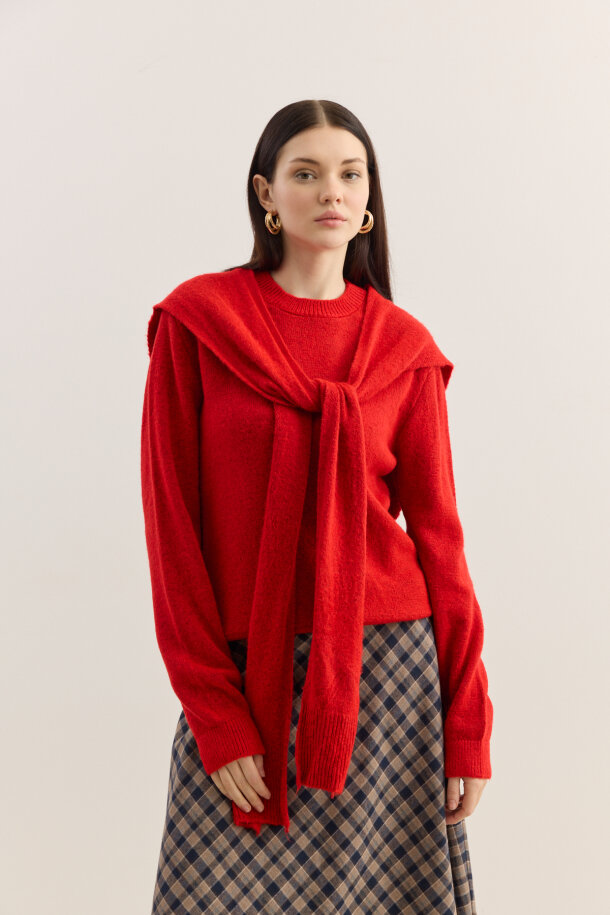 Atkılı Triko Kazak Kırmızı - EMNORA