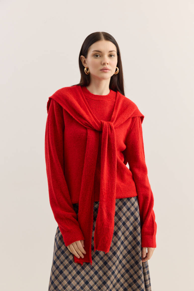 Atkılı Triko Kazak Kırmızı - EMNORA