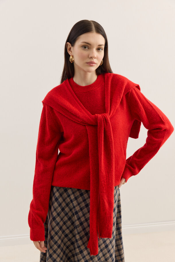 Atkılı Triko Kazak Kırmızı - EMNORA (1)