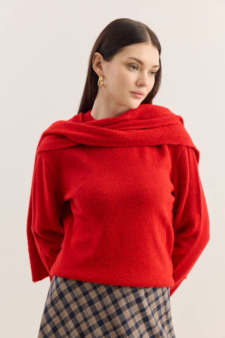 Atkılı Triko Kazak Kırmızı - 5