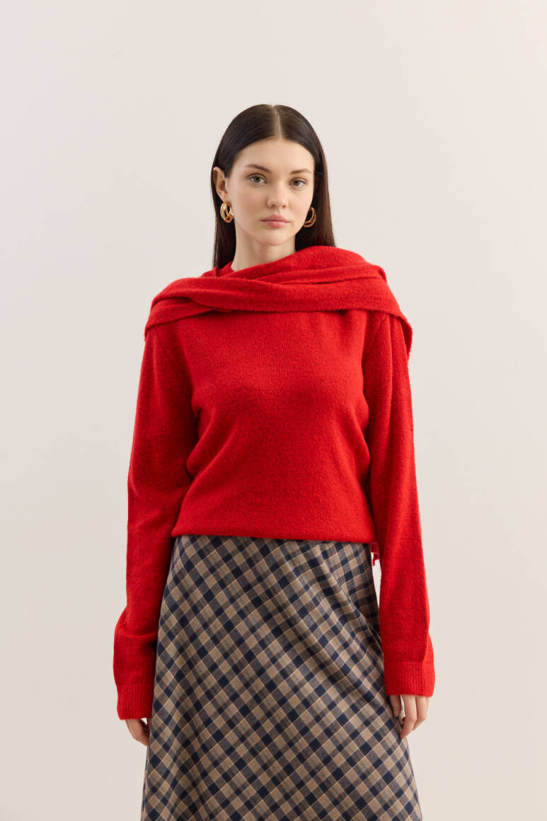 Atkılı Triko Kazak Kırmızı - 3