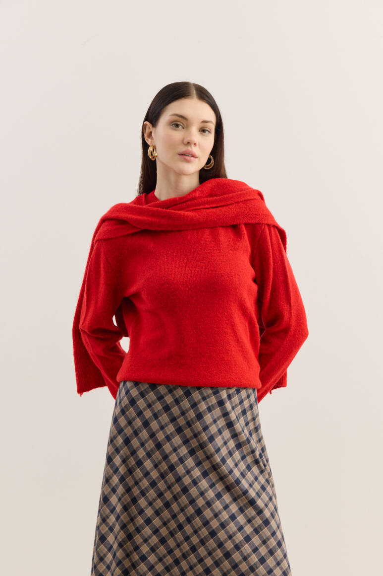 Atkılı Triko Kazak Kırmızı - 4