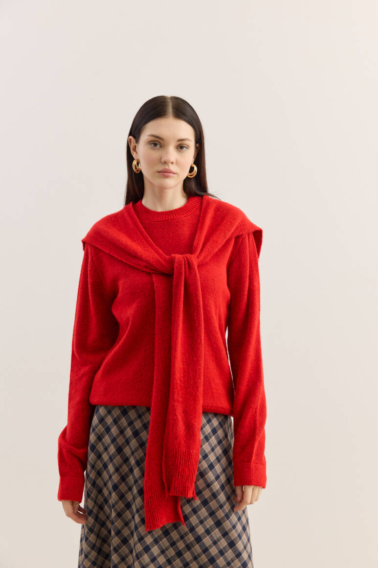 Atkılı Triko Kazak Kırmızı - 6