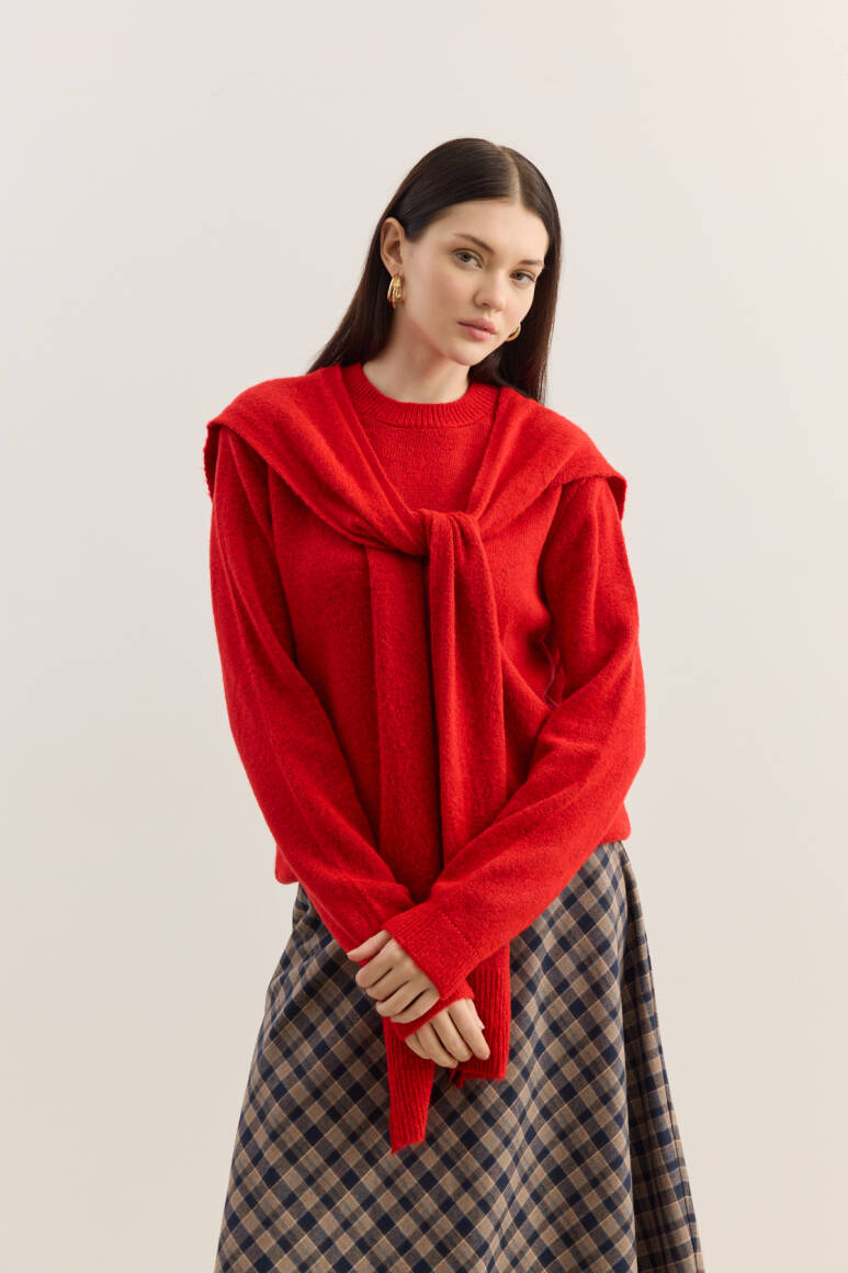 Atkılı Triko Kazak Kırmızı - 7