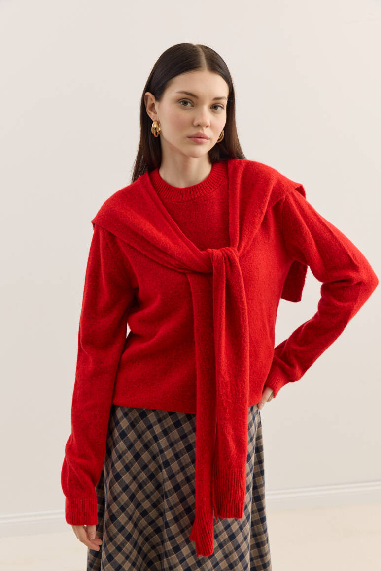 Atkılı Triko Kazak Kırmızı - 2