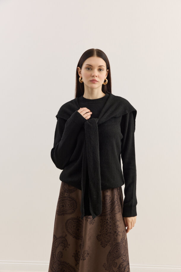 Atkılı Triko Kazak Siyah - EMNORA (1)