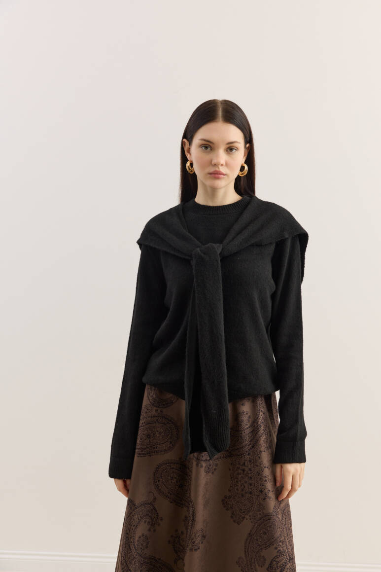 Atkılı Triko Kazak Siyah - 1