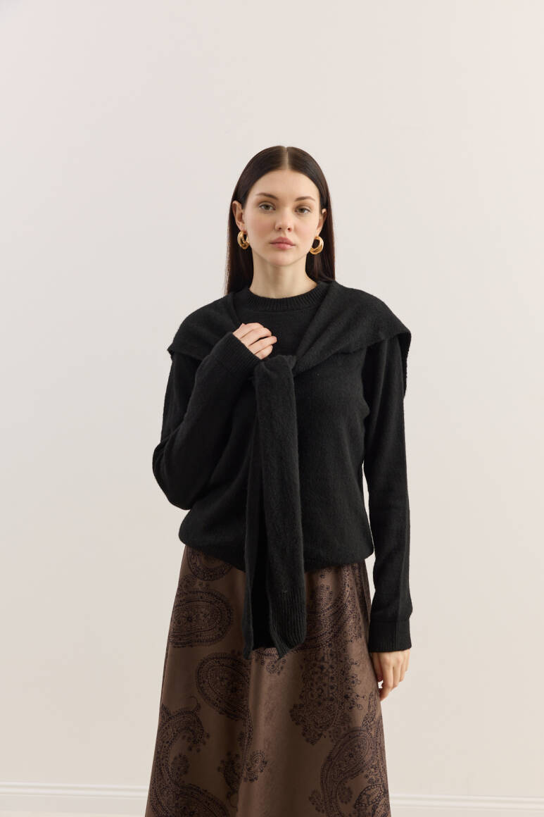 Atkılı Triko Kazak Siyah - 2