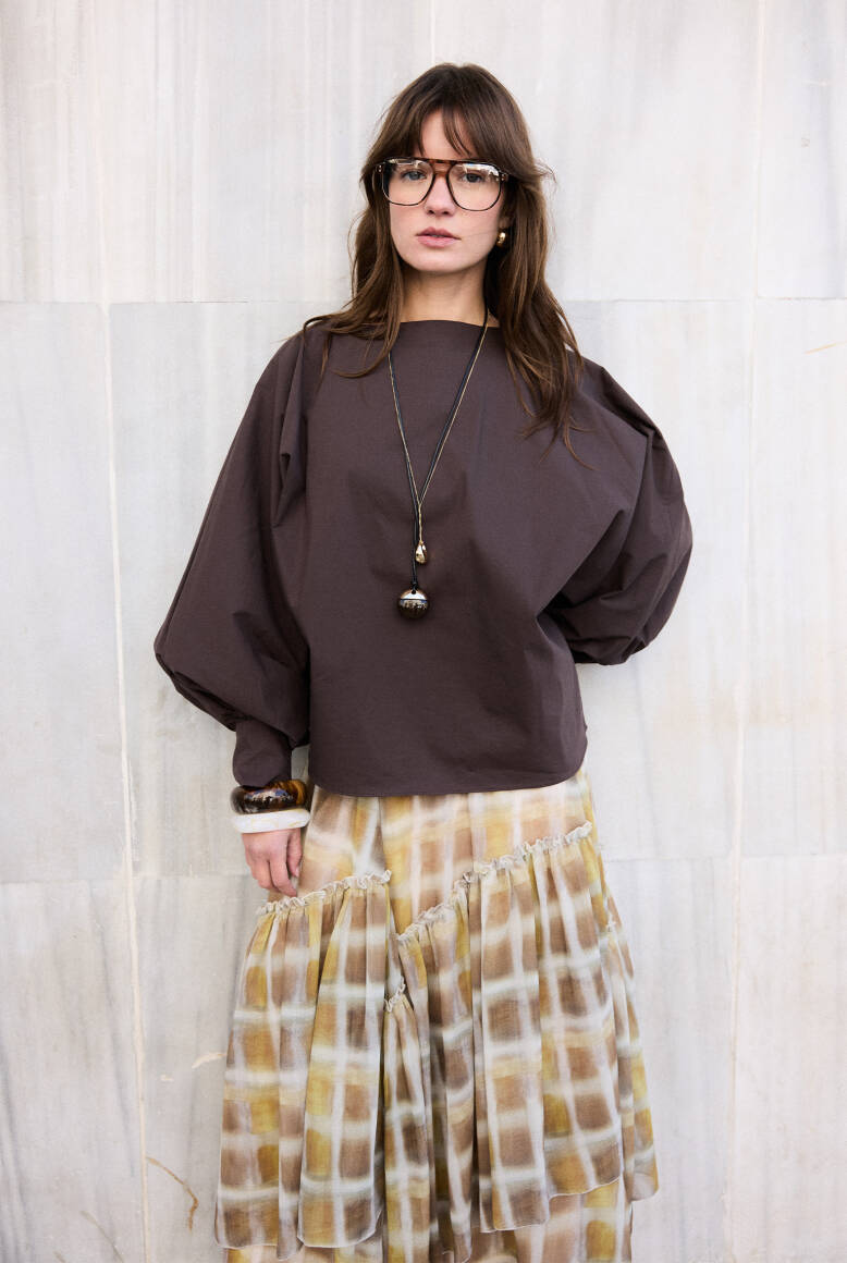 Balon Kol Premium Poplin Gömlek Acı Kahve - 6