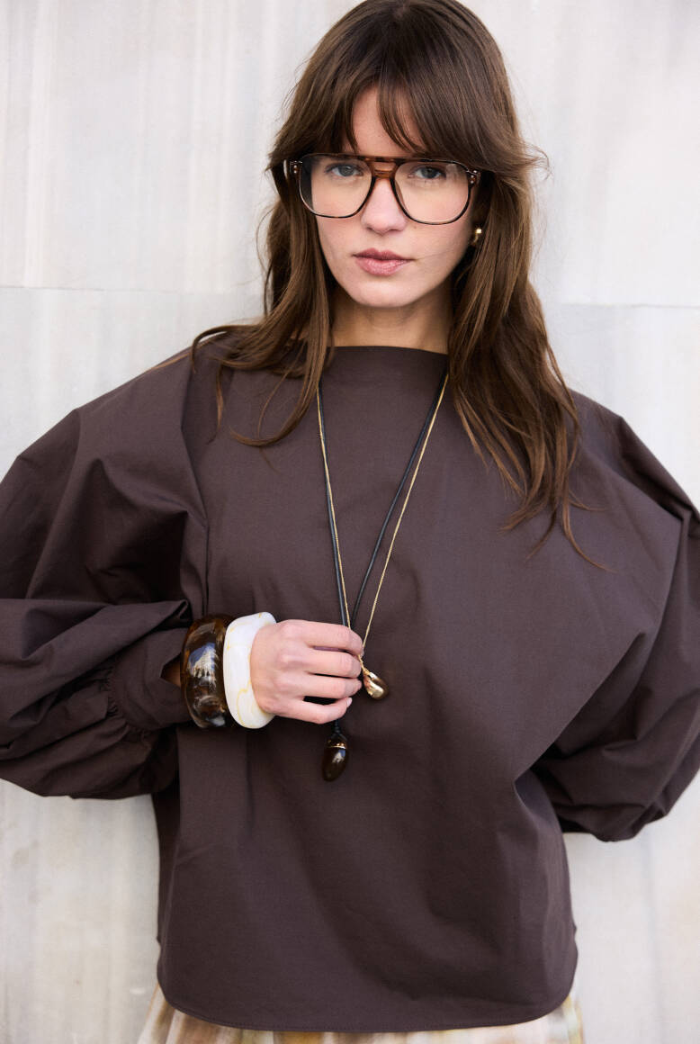 Balon Kol Premium Poplin Gömlek Acı Kahve - 2