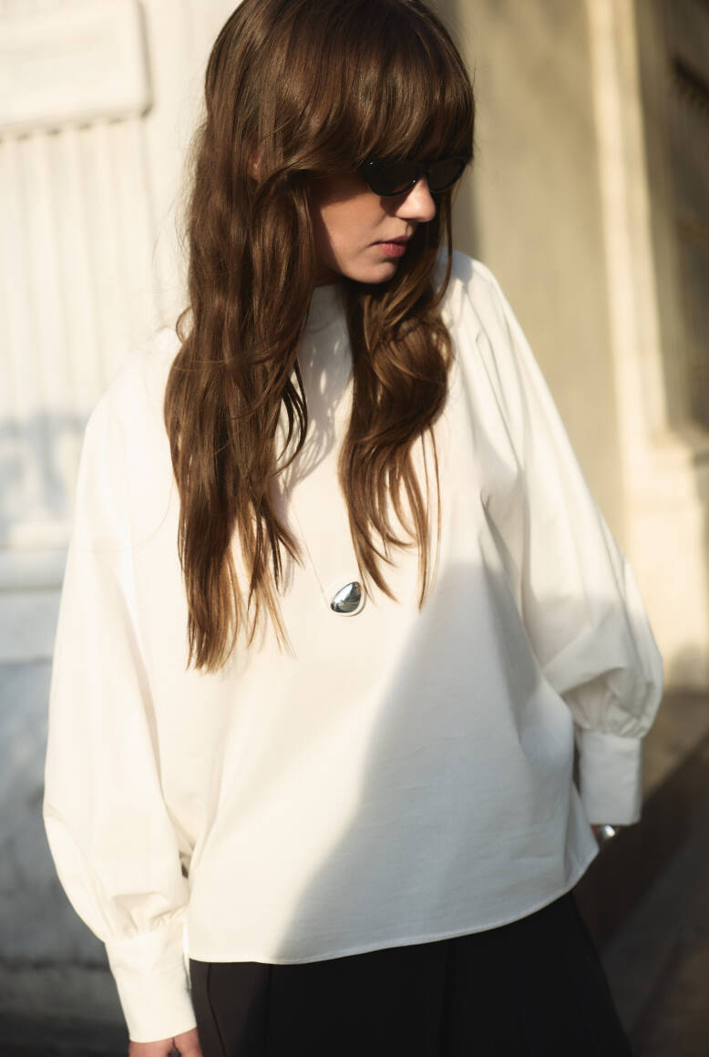 Balon Kol Premium Poplin Gömlek Beyaz - 5