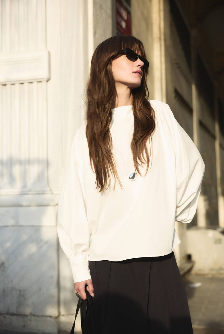 Balon Kol Premium Poplin Gömlek Beyaz - 6