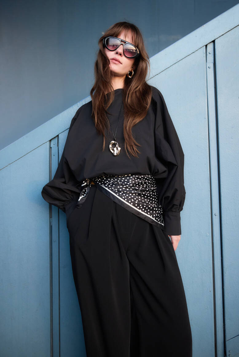 Balon Kol Premium Poplin Gömlek Siyah - 3