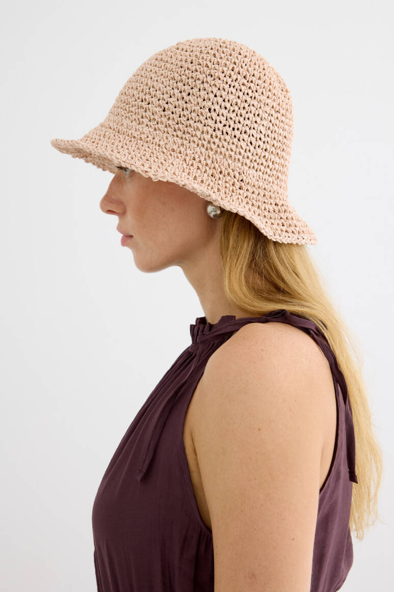 Basic Örgü Bucket Hasır Şapka Pudra - 10