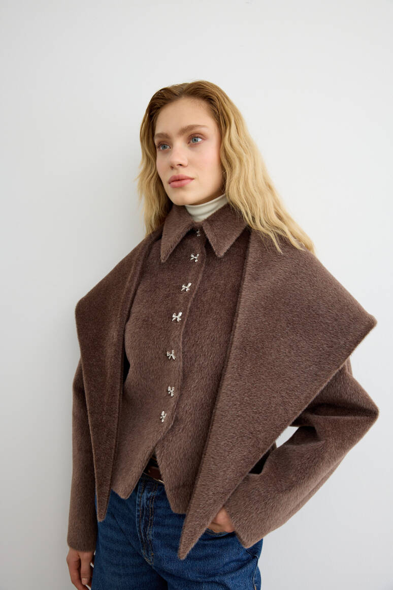 Belden Oturtmalı Atkılı Fox Kaban Acı Kahve - EMNORA