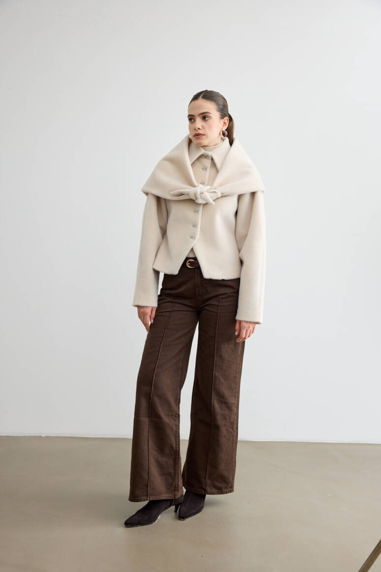 Belden Oturtmalı Atkılı Fox Kaban Bej - EMNORA