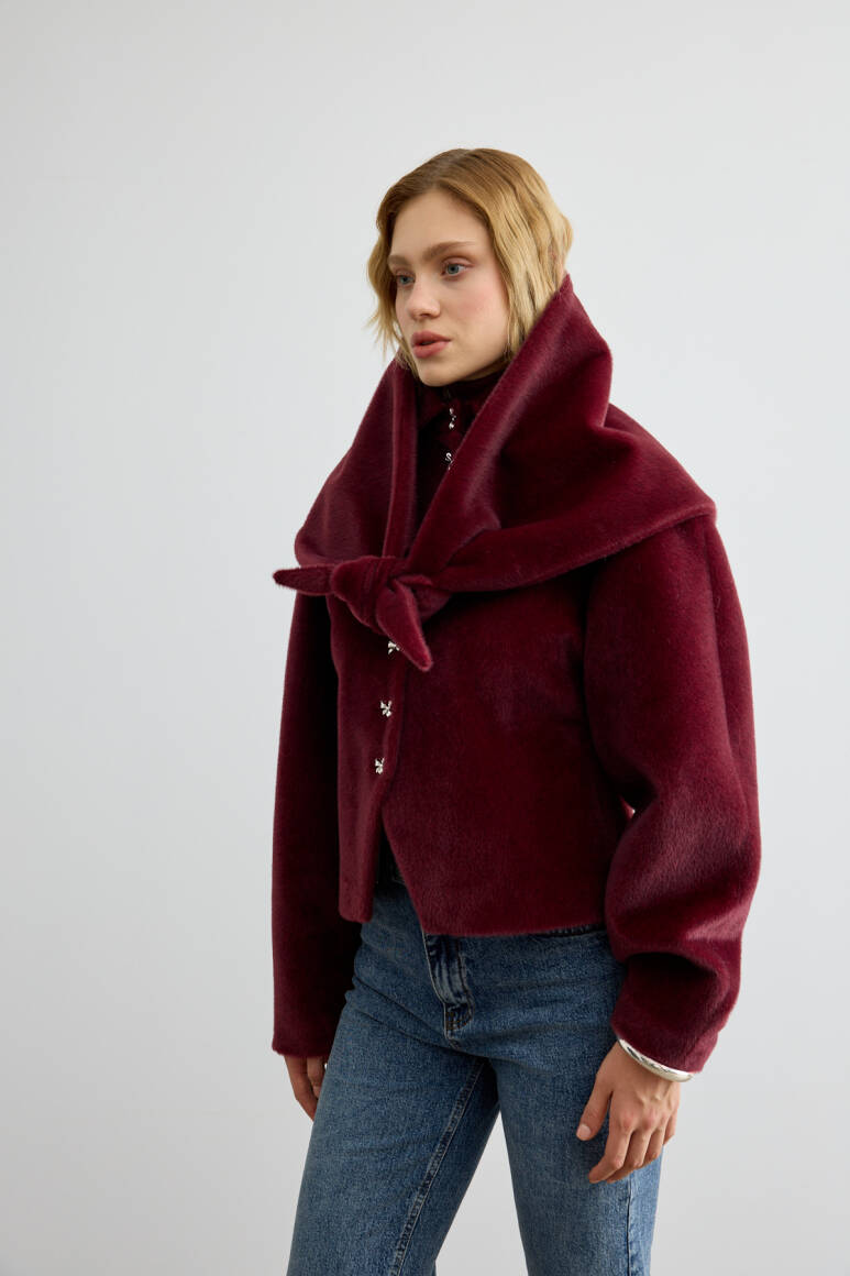 Belden Oturtmalı Atkılı Fox Kaban Bordo - EMNORA