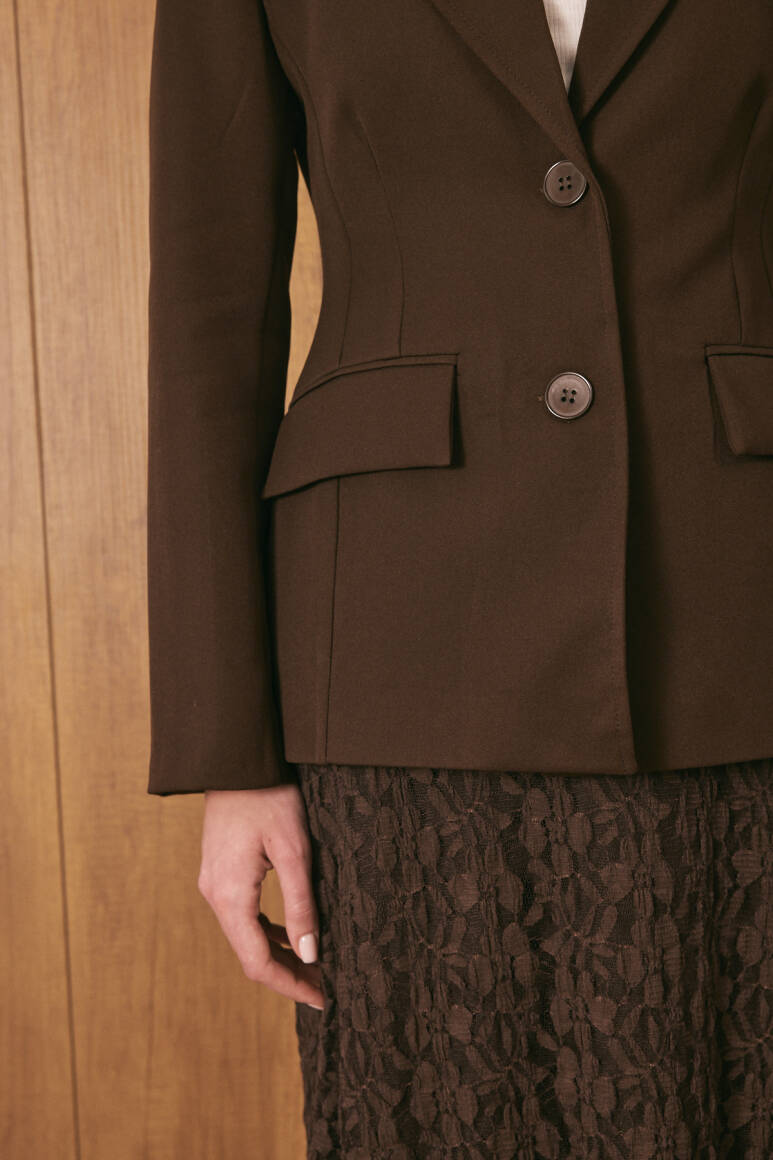Belden Oturtmalı Premium Blazer Ceket Acı Kahve - 3