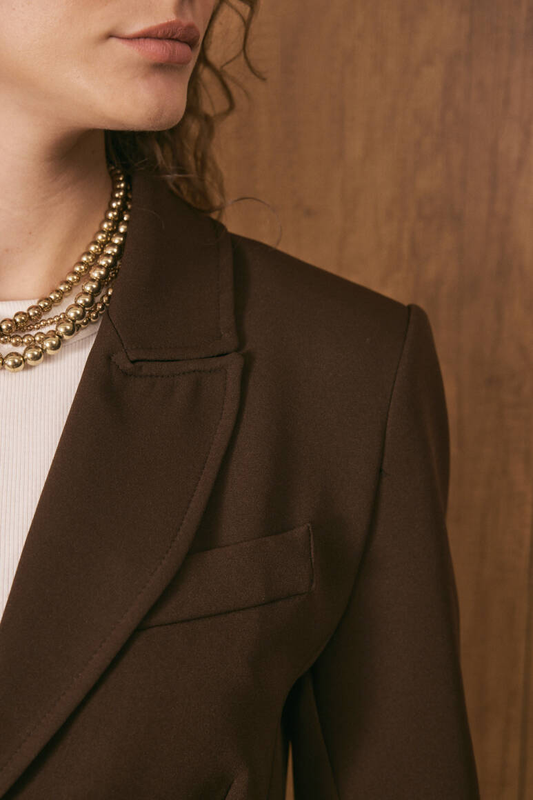 Belden Oturtmalı Premium Blazer Ceket Acı Kahve - 4