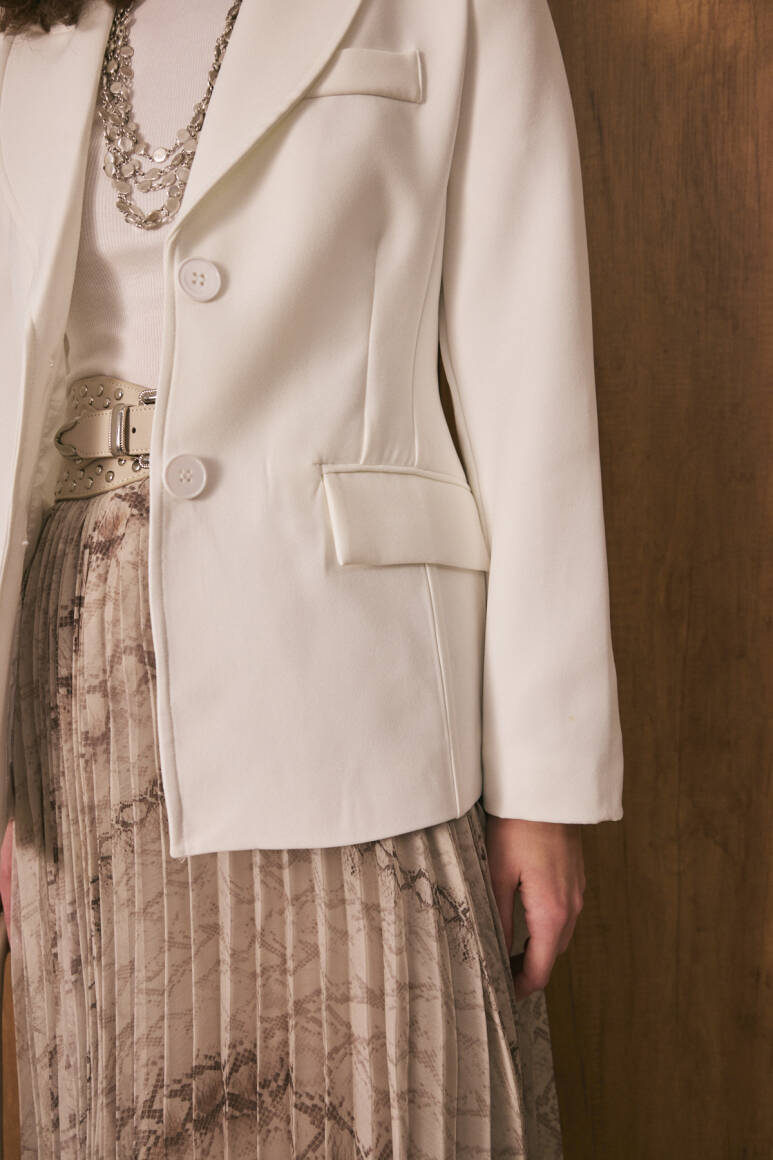 Belden Oturtmalı Premium Blazer Ceket Beyaz - 2