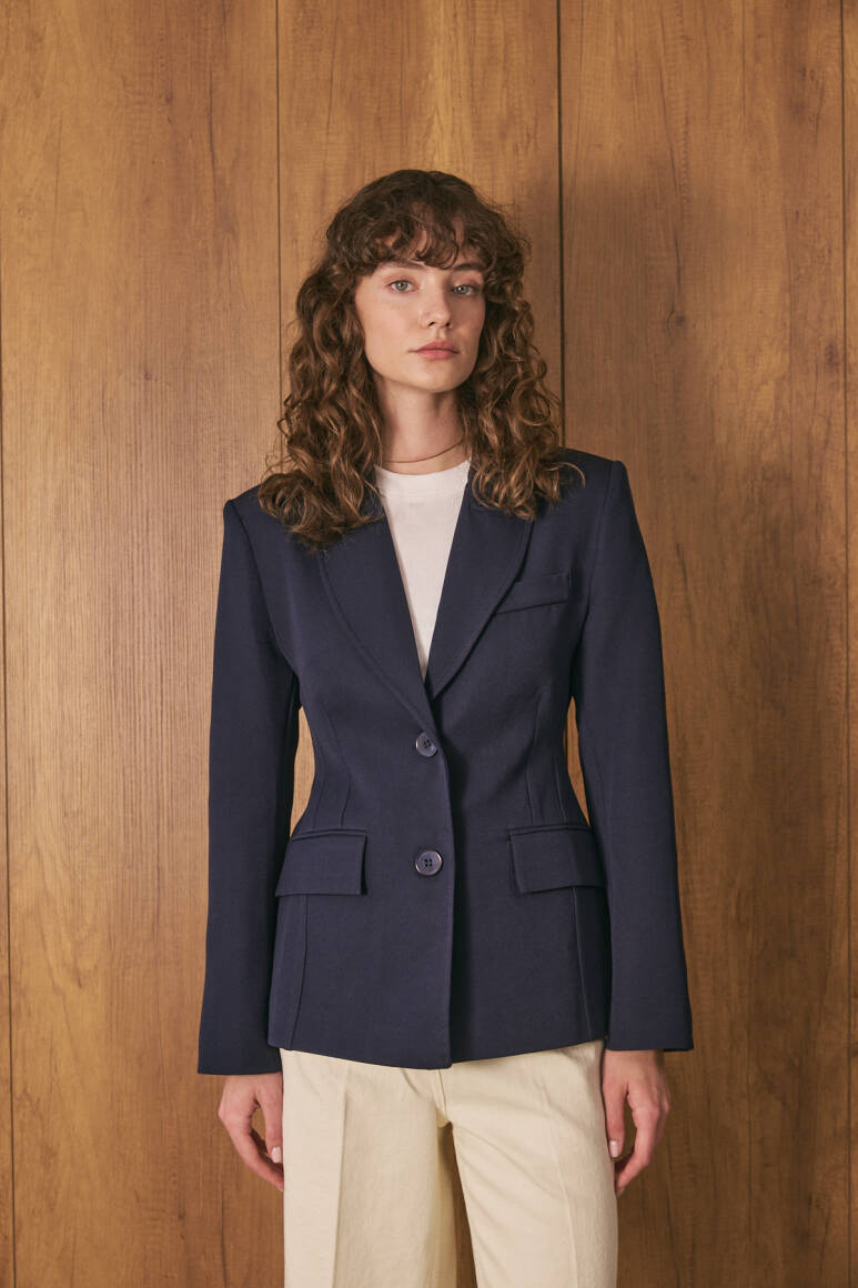 Belden Oturtmalı Premium Blazer Ceket Lacivert - 2