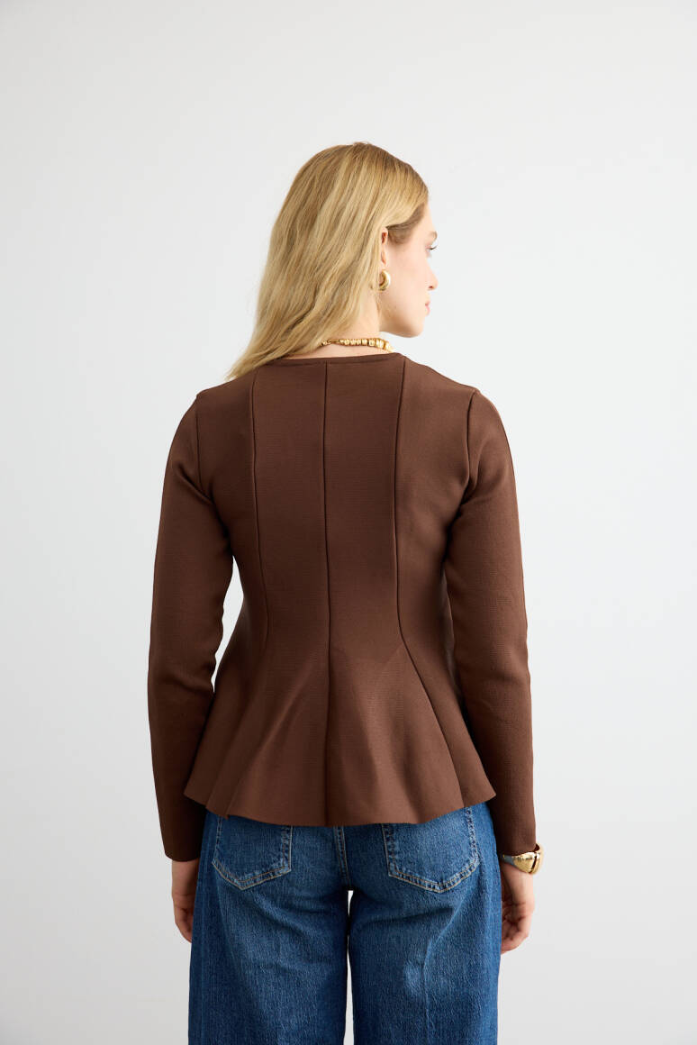 Belden Oturtmalı Triko Bluz Acı Kahve - 7