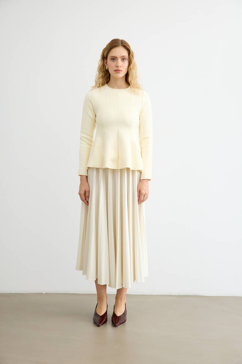 Belden Oturtmalı Triko Bluz Bej - 4