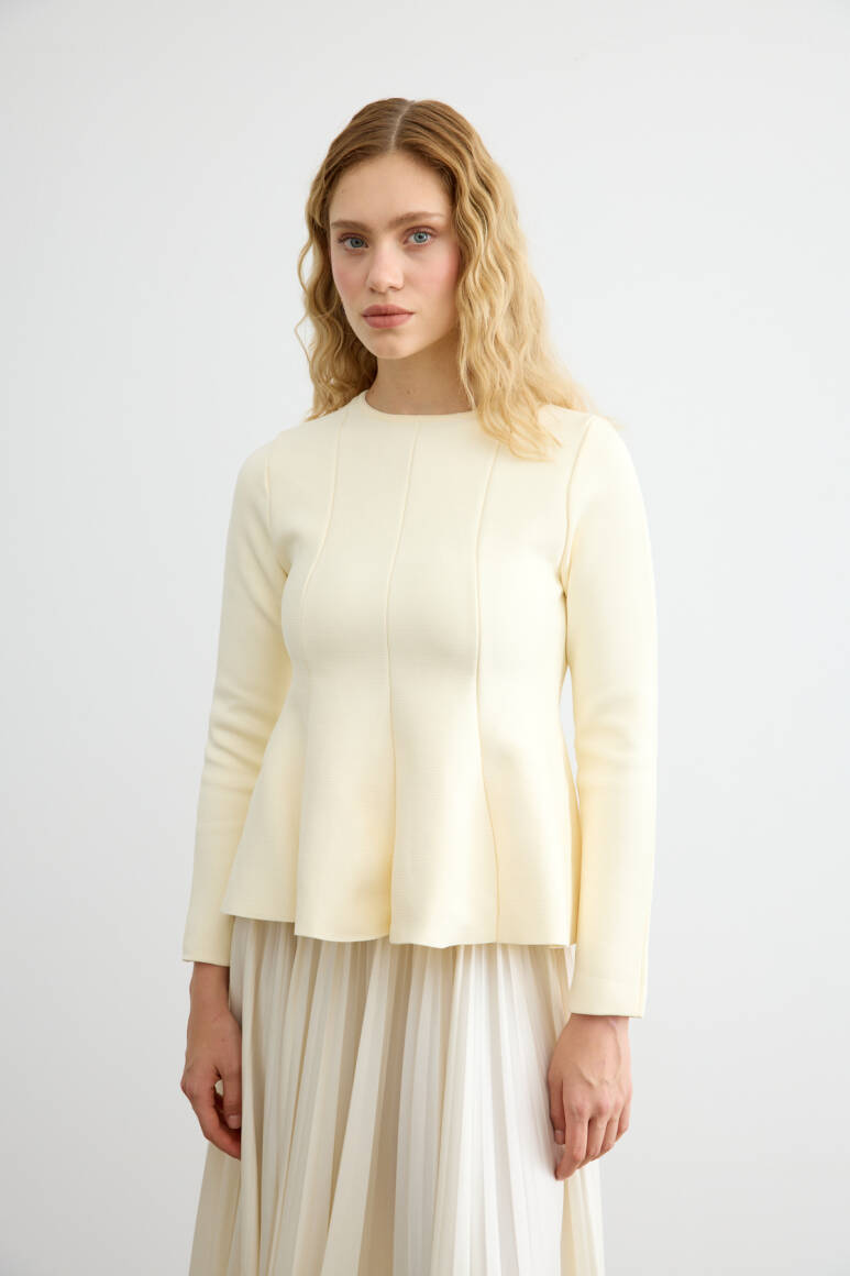 Belden Oturtmalı Triko Bluz Bej - 2