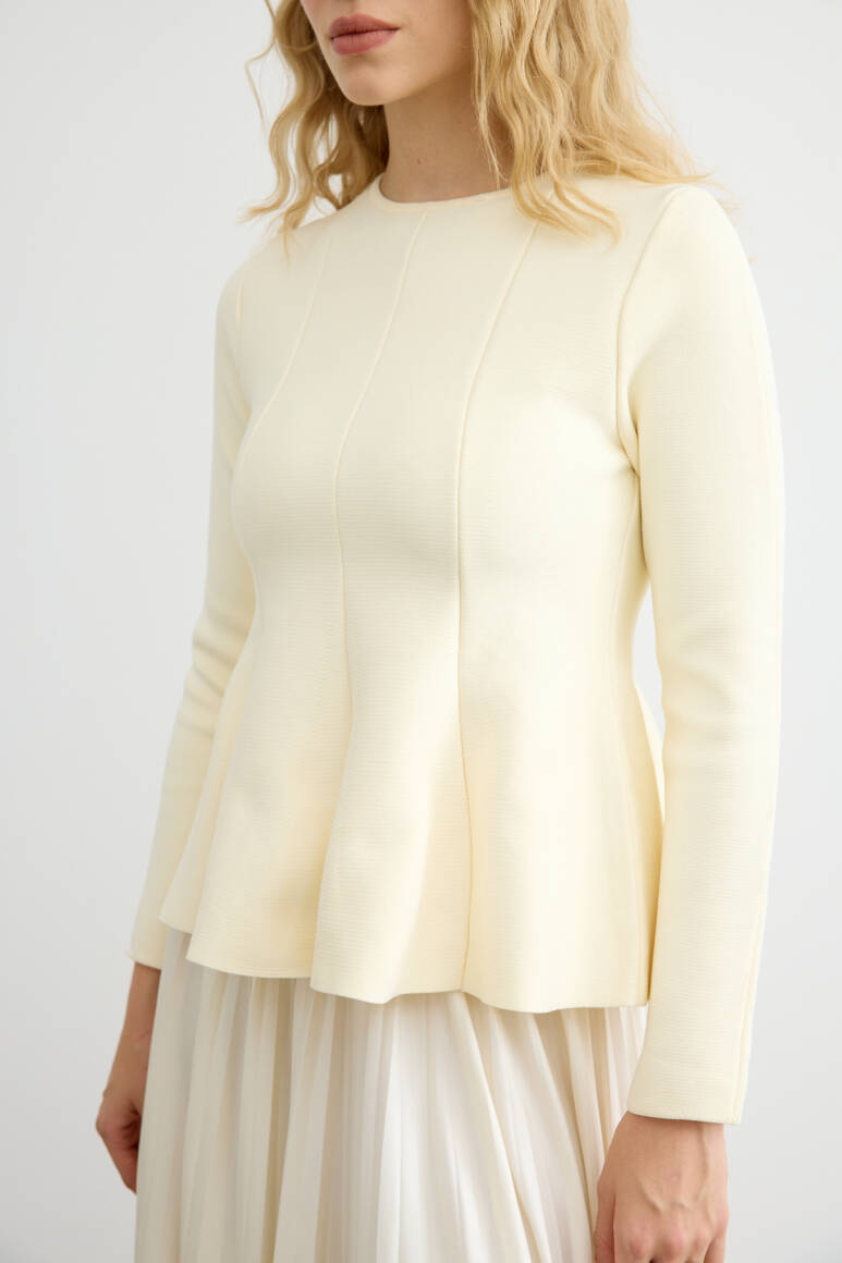 Belden Oturtmalı Triko Bluz Bej - 6