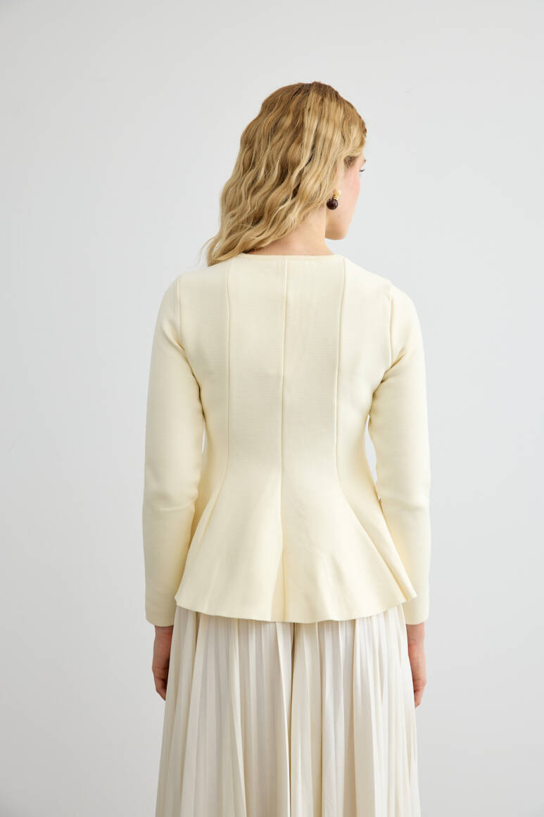 Belden Oturtmalı Triko Bluz Bej - 7