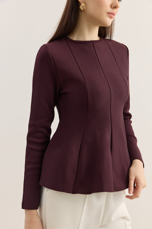 Belden Oturtmalı Triko Bluz Burgonya - EMNORA (1)