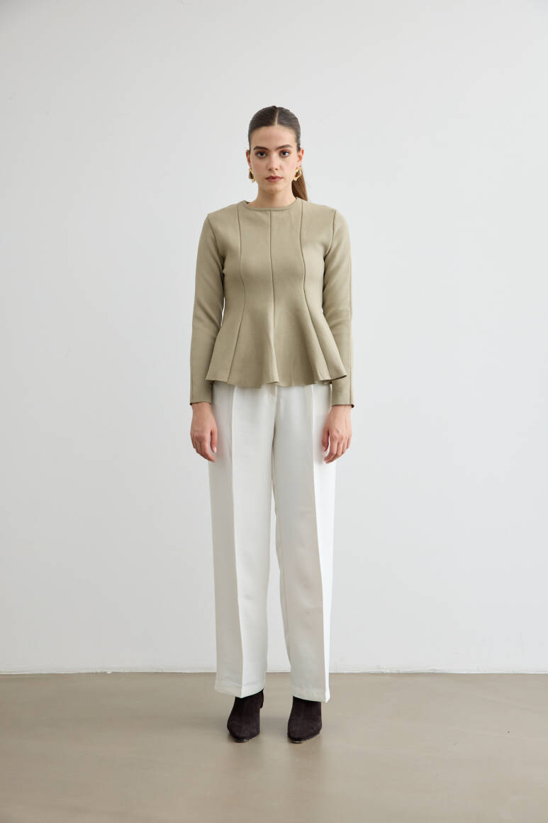 Belden Oturtmalı Triko Bluz Çağla Yeşili - 3