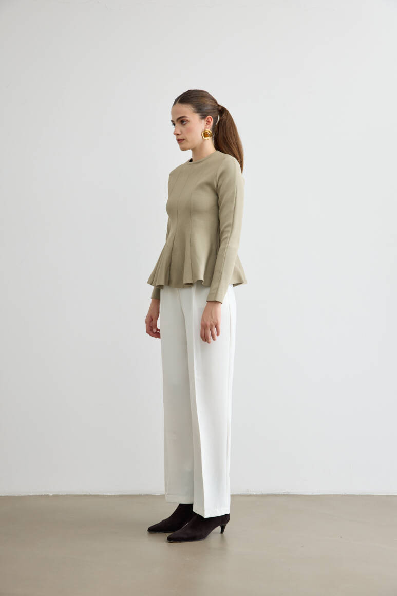 Belden Oturtmalı Triko Bluz Çağla Yeşili - 5