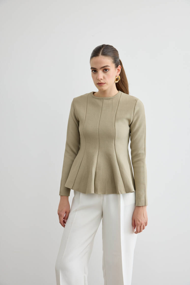 Belden Oturtmalı Triko Bluz Çağla Yeşili - 1